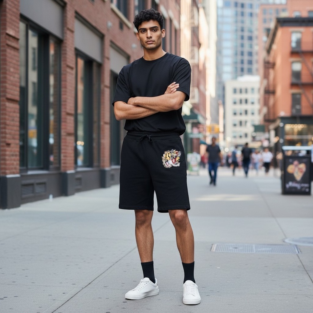 Gucci Mens Black Tiger Head Embroidered Sweat Shorts Made in Italy *US L-XL*